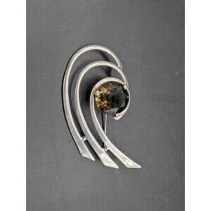 Vintage 925 Israel Sterling Silver Smoky Topaz Elegant Brooch/Pendant